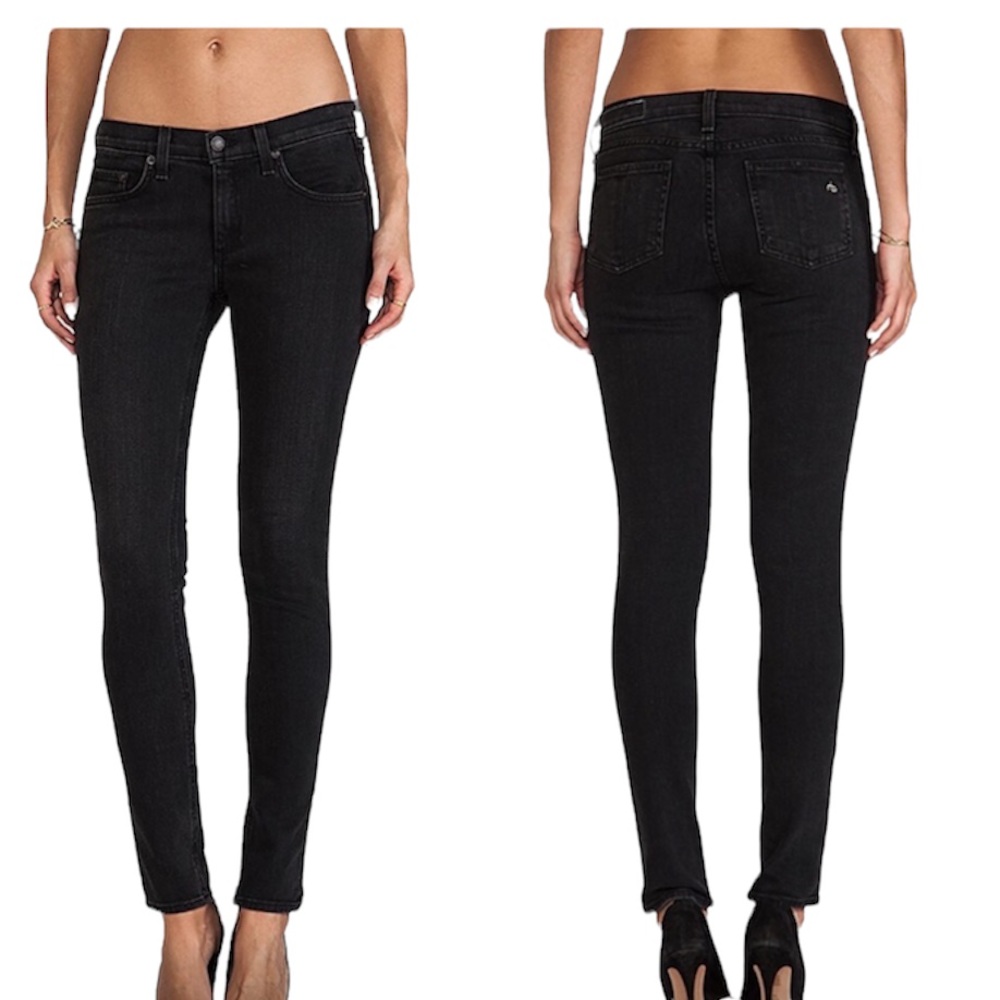Rag & Bone The Skinny Jean in Rock Washed out Black Ankle Jeans Size 32